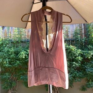 YAYA SILK HALTER TOP LIGHT PINK BLOUSE LACE DETAIL